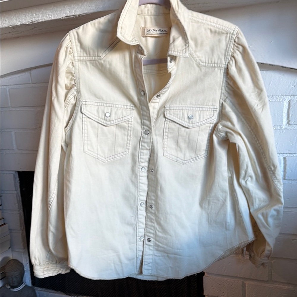 Free People Cream Button-Up Shirt